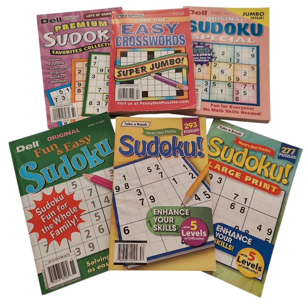 NWT (Set Of 6) Collection Of  Sudoku (Variety) & Crossword Puzzle Books